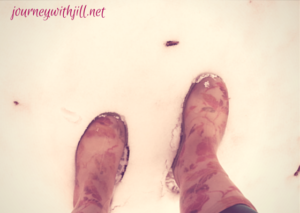 garden boots in snow
